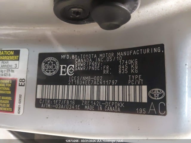 12573255 :رقم المزاد ، 2T1BU4EE7AC411797 vin ، 2010 Toyota Corolla مزاد بيع