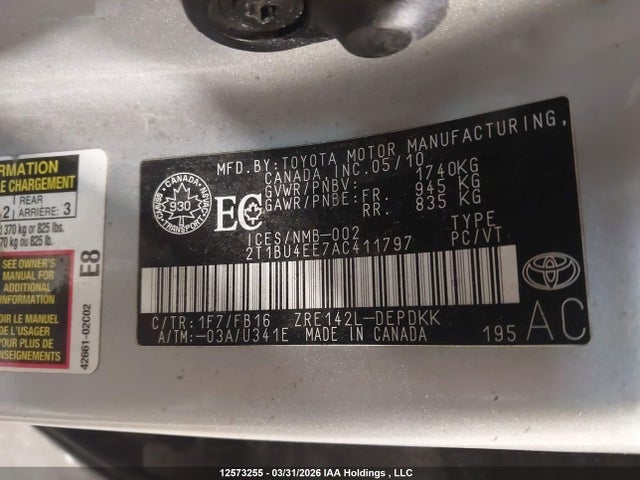 12573255 :رقم المزاد ، 2T1BU4EE7AC411797 vin ، 2010 Toyota Corolla مزاد بيع