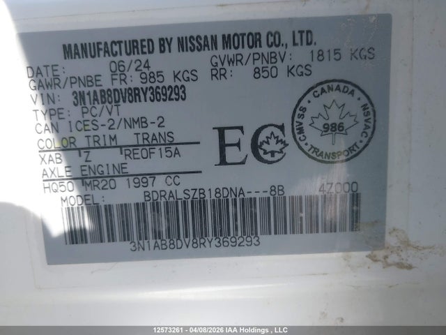 2024 Nissan Sentra მანქანა იყიდება აუქციონზე, vin: 3N1AB8DV8RY369293, აუქციონის ნომერი: 12573261