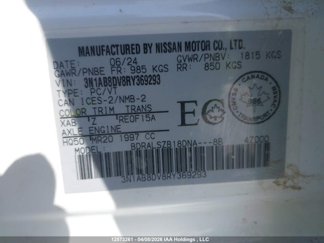 2024 Nissan Sentra მანქანა იყიდება აუქციონზე, vin: 3N1AB8DV8RY369293, აუქციონის ნომერი: 12573261
