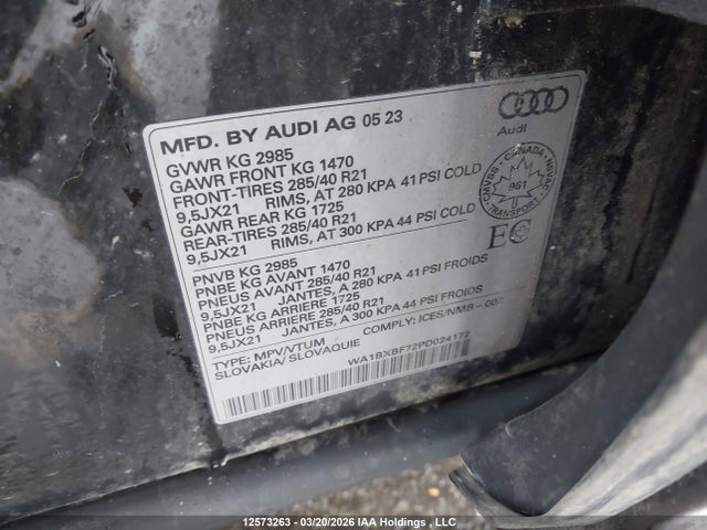 Продаж на аукціоні авто 2023 Audi Q7, vin: WA1BXBF72PD024172, номер лоту: 12573263