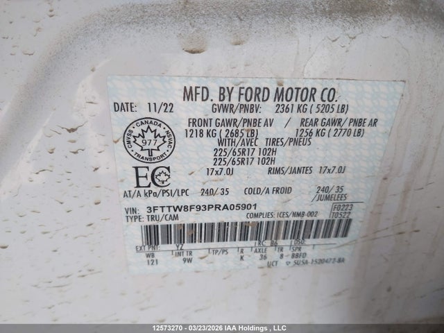 12573270 :رقم المزاد ، 3FTTW8F93PRA05901 vin ، 2023 Ford Maverick Xl/xlt/lariat مزاد بيع