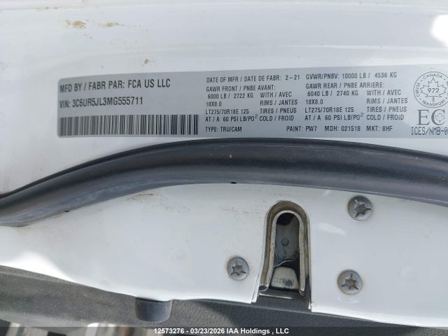 2021 Dodge Ram 2500 მანქანა იყიდება აუქციონზე, vin: 3C6UR5JL3MG555711, აუქციონის ნომერი: 12573276