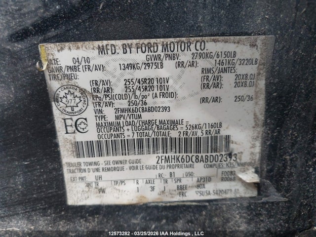 12573282 :رقم المزاد ، 2FMHK6DC8ABD02393 vin ، 2010 Ford Flex Limited مزاد بيع