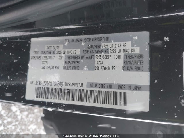 Aukcja sprzedaży 2021 Mazda Cx-5, vin: JM3KFBCMXM1104648, numer aukcji: 12573290