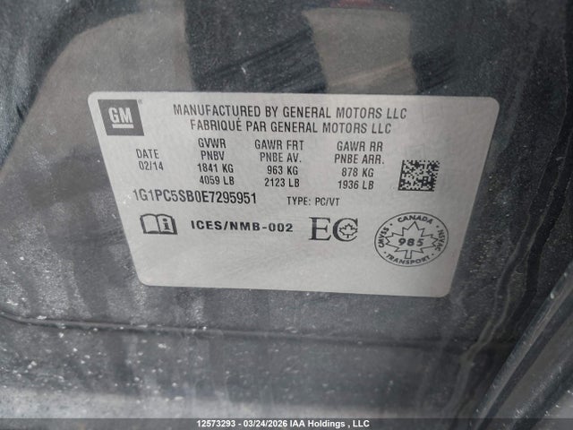 Aukcja sprzedaży 2014 Chevrolet Cruze 1lt, vin: 1G1PC5SB0E7295951, numer aukcji: 12573293