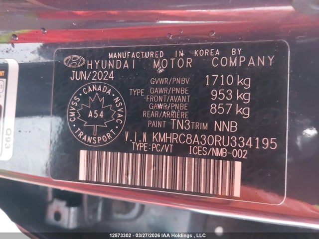 12573302 :رقم المزاد ، KMHRC8A30RU334195 vin ، 2024 Hyundai Venue Preferred With Two-tone مزاد بيع