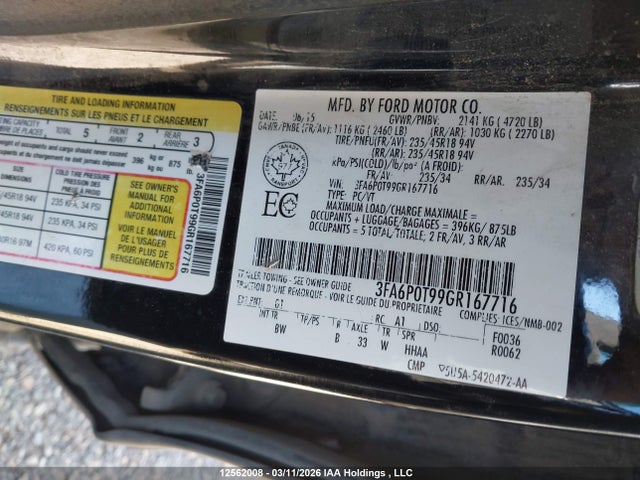 Aukcja sprzedaży 2016 Ford Fusion Se, vin: 3FA6P0T99GR167716, numer aukcji: 12562008
