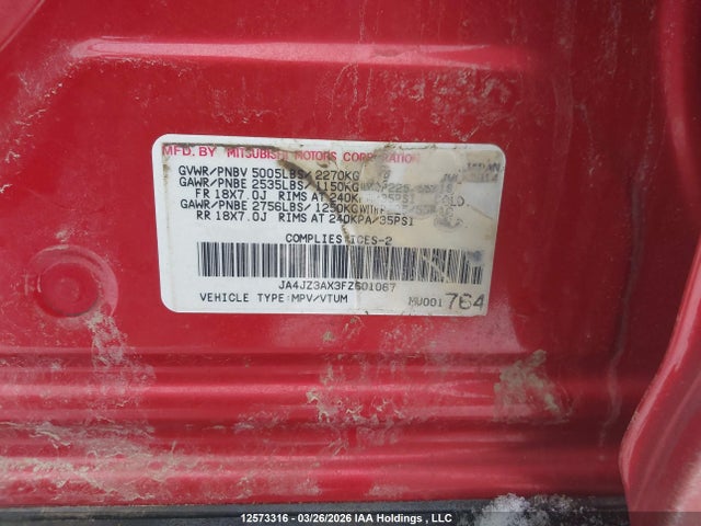 JA4JZ3AX3FZ601067 Mitsubishi Outlander Se