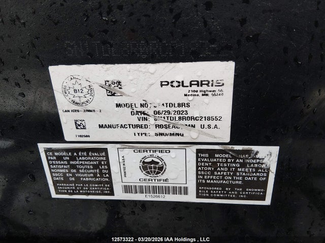 SN1TDL8R0RC218552 Polaris Indy 850 Vr1