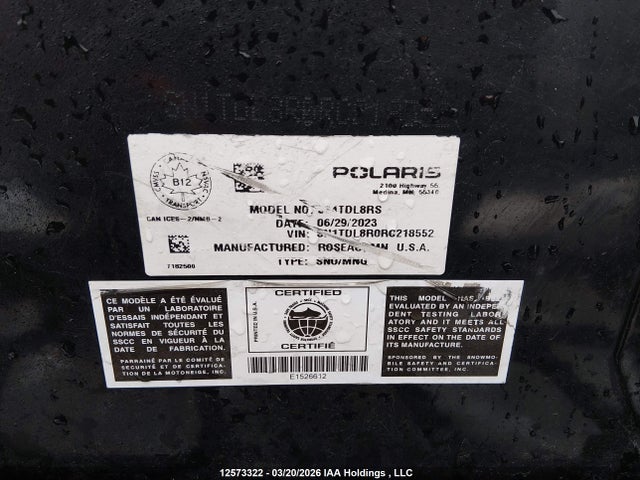 SN1TDL8R0RC218552 Polaris Indy 850 Vr1