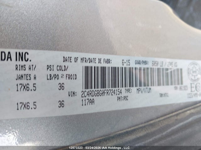 Aukcja sprzedaży 2015 Dodge Grand Caravan Se, vin: 2C4RDGBG0FR724154, numer aukcji: 12573323