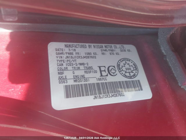 JN1BJ1CR3JW287602 Nissan QASHQAI