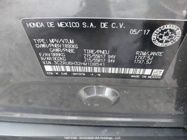 3CZRU6H32HM108541 Honda HR-V LX