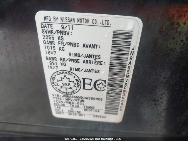 Aukcja sprzedaży 2012 Nissan Rogue S/sv, vin: JN8AS5MVXCW356608, numer aukcji: 12573350