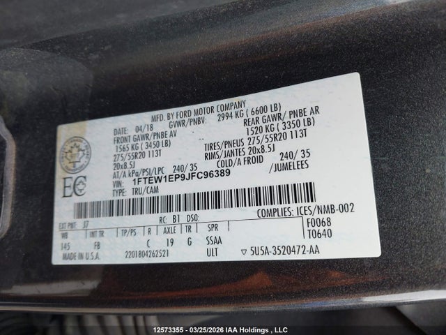 Продажа на аукционе авто 2018 Ford F150 Supercrew, vin: 1FTEW1EP9JFC96389, номер лота: 12573355