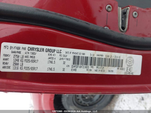 12573360 :رقم المزاد ، 3D4PG5FV6AT210653 vin ، 2010 Dodge Journey Sxt مزاد بيع