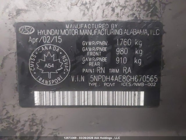12573369 :رقم المزاد ، 5NPDH4AE8GH670565 vin ، 2016 Hyundai Elantra L+ مزاد بيع
