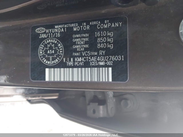 Aukcja sprzedaży 2016 Hyundai Accent, vin: KMHCT5AE4GU276031, numer aukcji: 12573379