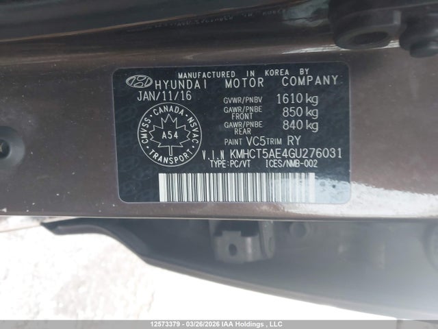 Aukcja sprzedaży 2016 Hyundai Accent, vin: KMHCT5AE4GU276031, numer aukcji: 12573379