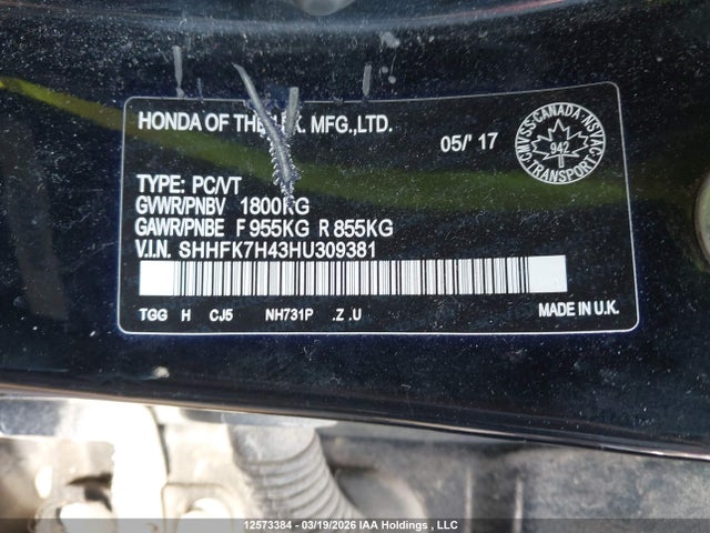 SHHFK7H43HU309381 Honda Civic Sport