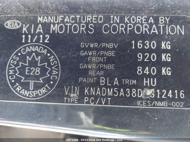Aukcja sprzedaży 2013 Kia Rio Lx, vin: KNADM5A38D6812416, numer aukcji: 12573386