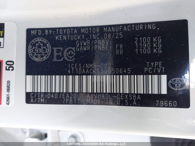 Aukcja sprzedaży 2025 Toyota Camry, vin: 4T1DAACK5SU650645, numer aukcji: 12573390