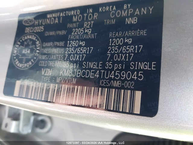 12573397 :رقم المزاد ، KM8JBCDE4TU459045 vin ، 2026 Hyundai Tucson Sel مزاد بيع