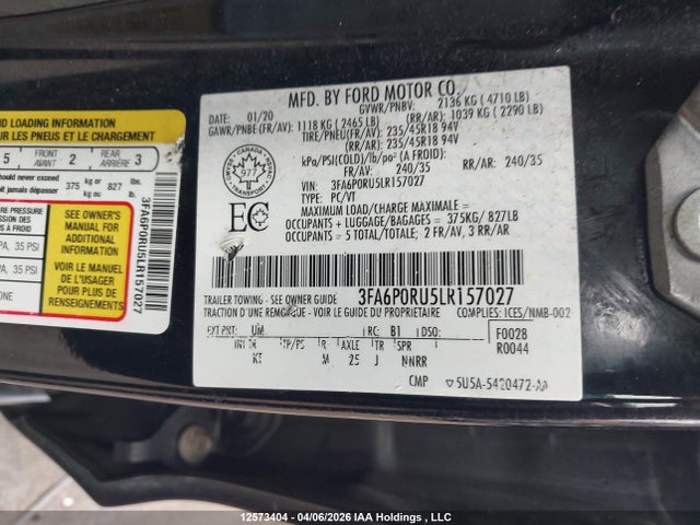 3FA6P0RU5LR157027 Ford Fusion Hybrid Titanium