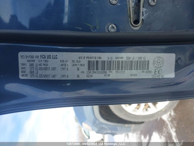 12573405 :رقم المزاد ، 1C4PJMAX1KD432896 vin ، 2019 Jeep Cherokee Sport مزاد بيع