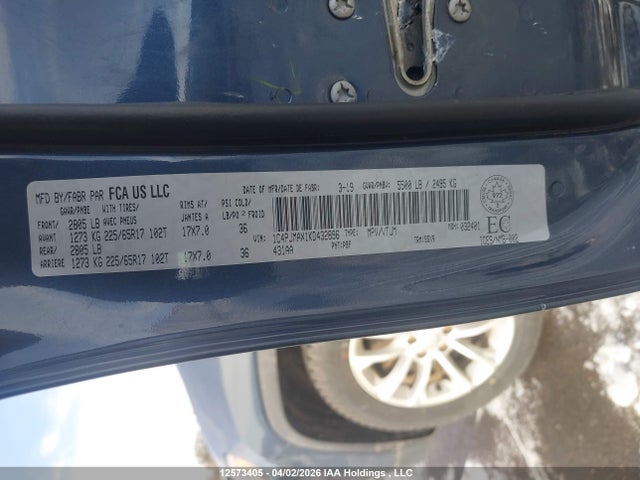 12573405 :رقم المزاد ، 1C4PJMAX1KD432896 vin ، 2019 Jeep Cherokee Sport مزاد بيع