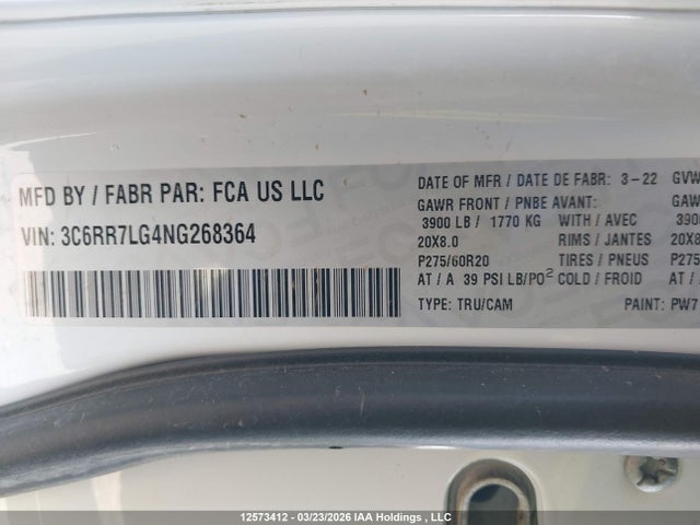 3C6RR7LG4NG268364 RAM 1500 Classic Slt