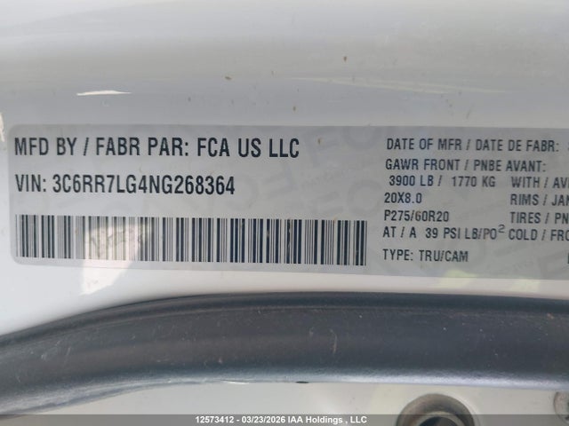 3C6RR7LG4NG268364 RAM 1500 Classic Slt