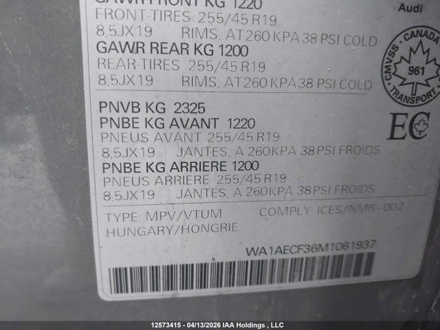 Aukcja sprzedaży 2021 Audi Q3 45 Komfort, vin: WA1AECF36M1061937, numer aukcji: 12573415