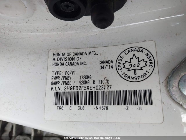 Продаж на аукціоні авто 2014 Honda Civic Ex 4dr, vin: 2HGFB2F5XEH023227, номер лоту: 12573419