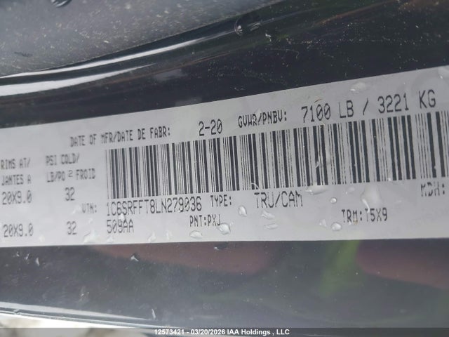 Продаж на аукціоні авто 2020 Ram 1500 Big Horn, vin: 1C6SRFFT8LN279036, номер лоту: 12573421
