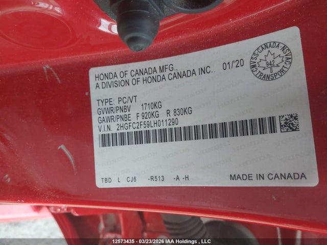 Продаж на аукціоні авто 2020 Honda Civic Lx, vin: 2HGFC2F59LH011290, номер лоту: 12573435