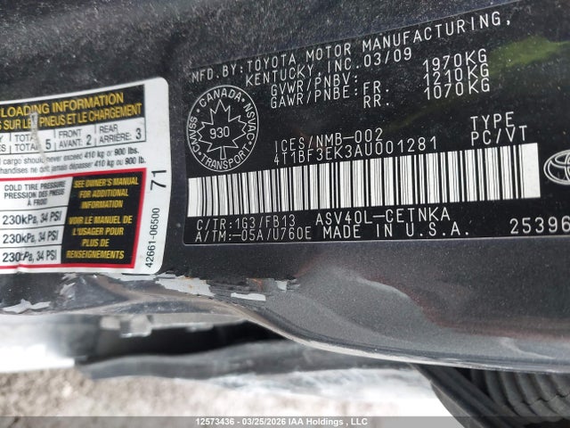12573436 :رقم المزاد ، 4T1BF3EK3AU001281 vin ، 2010 Toyota Camry Se/le/xle مزاد بيع