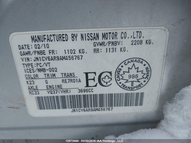 Aukcja sprzedaży 2010 Infiniti G37x, vin: JN1CV6AR9AM456767, numer aukcji: 12573444