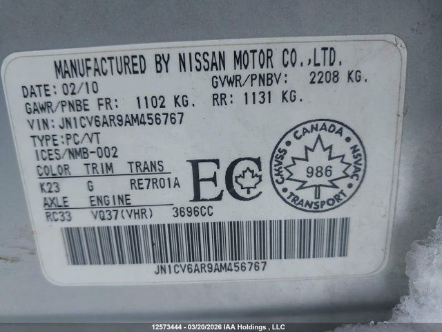 Aukcja sprzedaży 2010 Infiniti G37x, vin: JN1CV6AR9AM456767, numer aukcji: 12573444