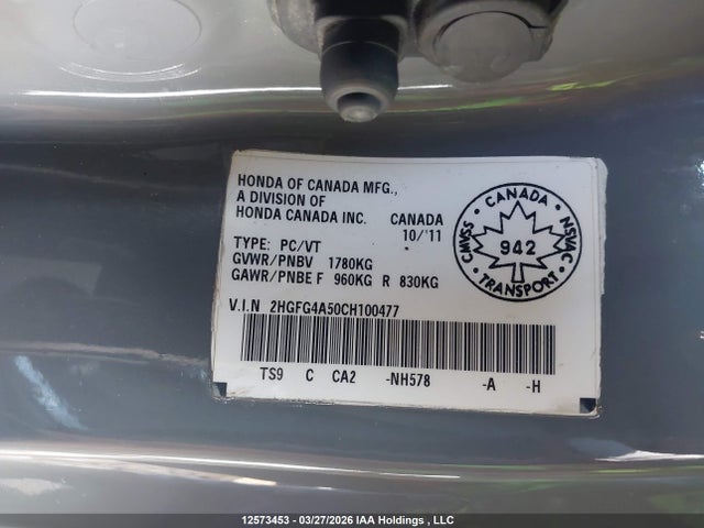 Aukcja sprzedaży 2012 Honda Civic Si Si, vin: 2HGFG4A50CH100477, numer aukcji: 12573453