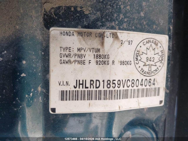 Продаж на аукціоні авто 1997 Honda Cr-v, vin: JHLRD1859VC804064, номер лоту: 12573466