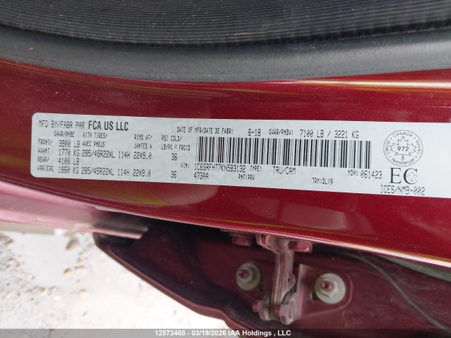 Aukcja sprzedaży 2019 Ram 1500 Limited, vin: 1C6SRFHT7KN583132, numer aukcji: 12573468
