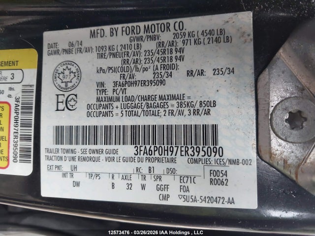 Продажа на аукционе авто 2014 Ford Fusion Se, vin: 3FA6P0H97ER395090, номер лота: 12573476