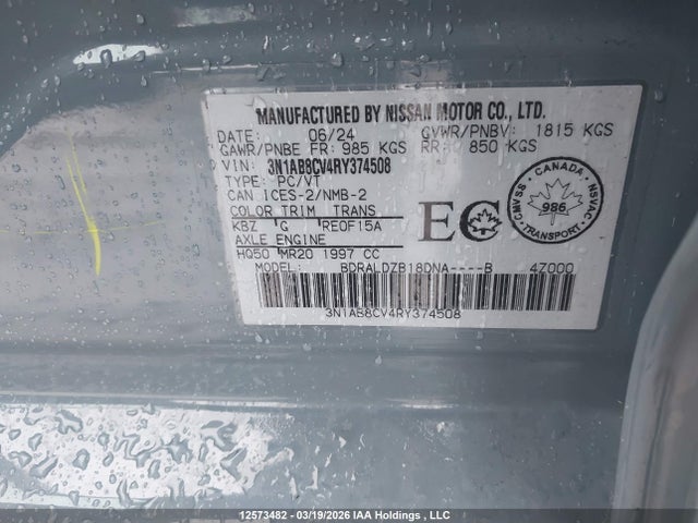 Продажа на аукционе авто 2024 Nissan Sentra Sv, vin: 3N1AB8CV4RY374508, номер лота: 12573482