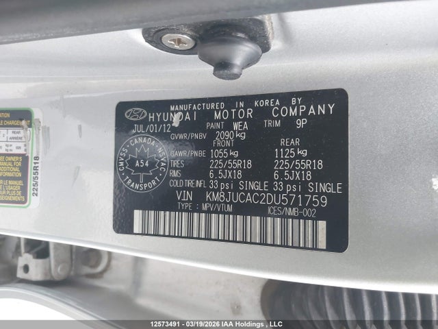 Продаж на аукціоні авто 2013 Hyundai Tucson Gls/limited, vin: KM8JUCAC2DU571759, номер лоту: 12573491