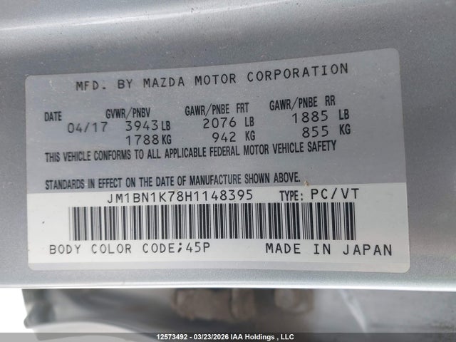 JM1BN1K78H1148395 Mazda MAZDA3