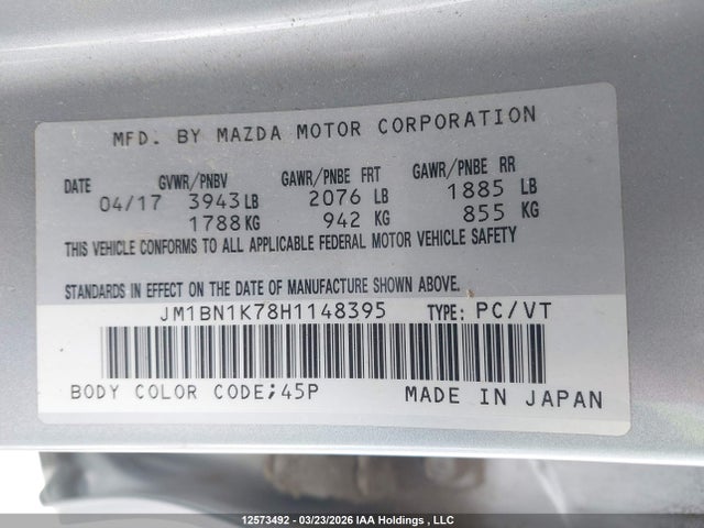 JM1BN1K78H1148395 Mazda MAZDA3