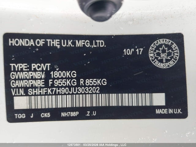 SHHFK7H90JU303202 Honda Civic Sport Touring