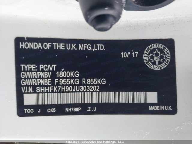 SHHFK7H90JU303202 Honda Civic Sport Touring